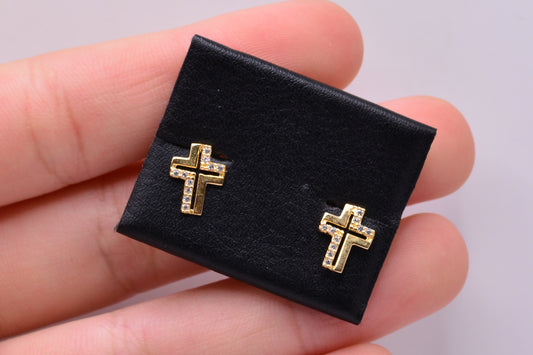 Topos cruz circones blancos / 0,84 Gr / Oro amarillo 18k