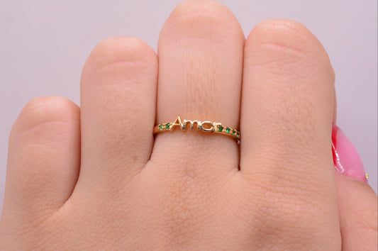 Anillo AMOR CIRCONES / 1.21 Gr / Talla 6 1/2 / Oro amarillo 18k