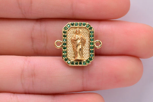 Herraje San judas tadeo circones verde / 2,20 Gr / 1,8 Cm / Oro amarillo 18k