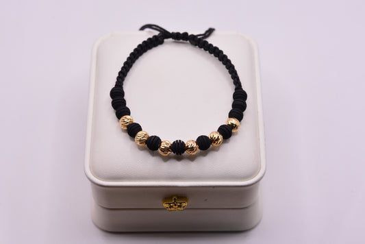 Pulso Tejido en Hilo, Neopreno, Balin 6mm, 3mm Diamantado / 0,83 Gr / , Cm / Oro amarillo 18k