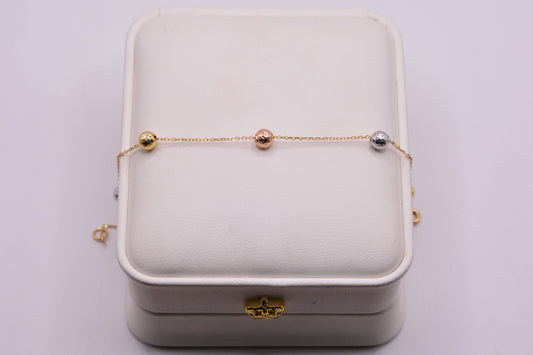Pulso Aro Seguido, Balin 4mm Diamantado / 1,00 Gr / 18 Cm / Tres oros 18k / It