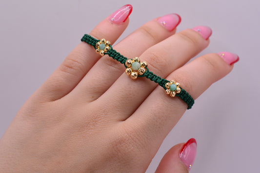 Pulsera tejida FLOR - BALIN #4 #3  MURRALLA ESMERALDA / 0.73 Gr / Oro amarillo 18k