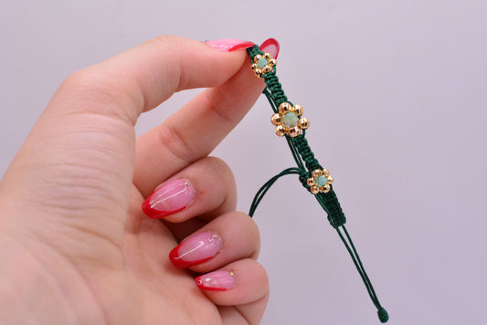 Pulsera tejida FLOR - BALIN #4 #3  MURRALLA ESMERALDA / 0.73 Gr / Oro amarillo 18k