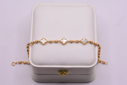 Pulso Militar con trebol blanco / 3.90 Gr / 18 Cm / 3 mm / Oro amarillo 18k