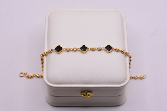 Pulso Militar con trebol negro / 4.00 Gr / 19 Cm / 3 mm / Oro amarillo 18k