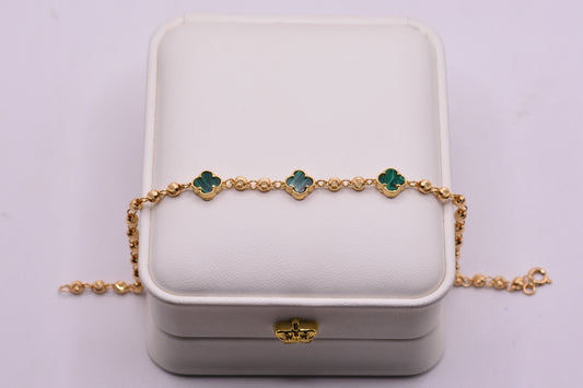 Pulso Militar con trebol verde / 4.15 Gr / 19 Cm / 3 mm / Oro amarillo 18k
