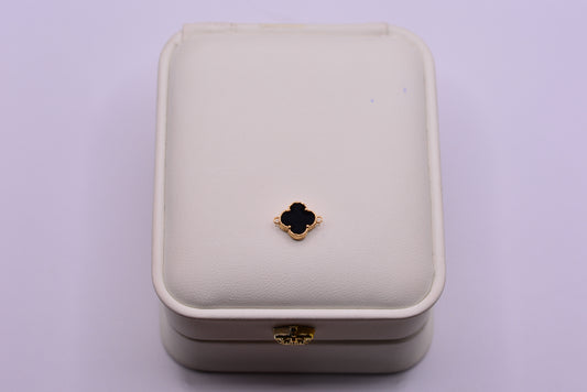 Herraje Trebol negro diamantado / 0.72 Gr / 1 Cm / Oro amarillo 18k