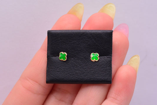 Topos Trebol verde / 0.51 Gr / Oro amarillo 18k