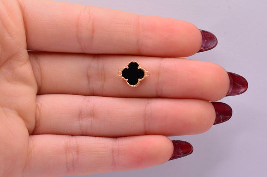 Herraje Trebol negro diamantado / 0.72 Gr / 1 Cm / Oro amarillo 18k
