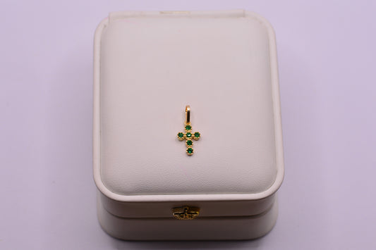 Dije Cruz circones verdes / 0.74 Gr / 1.8 Cm / Oro amarillo 18k