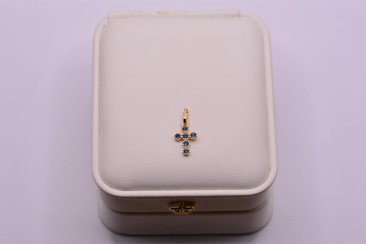 Dije Cruz circones Azules / 0.74 Gr / 2 Cm / Oro amarillo 18k