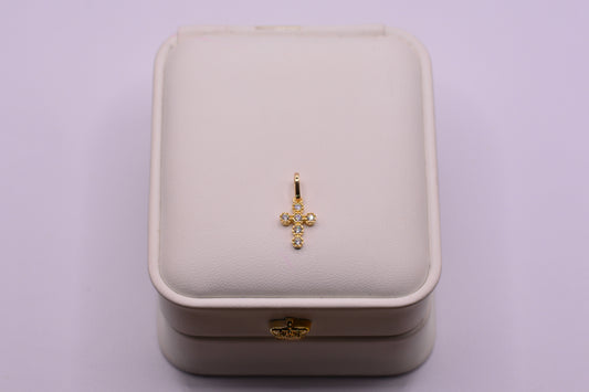 Dije Cruz circones blancos / 0.76 Gr / 1.8 Cm / Oro amarillo 18k