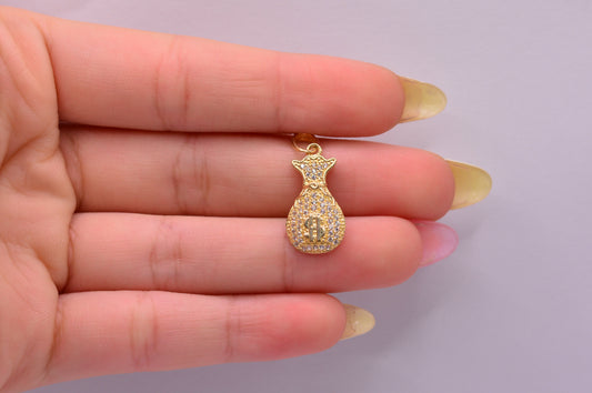 Dije Bolsa dinero circones / 2.21 Gr / 2.5 Cm / Oro amarillo 18k