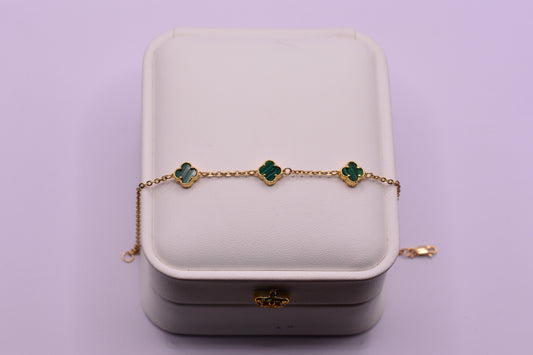 Pulso Trebol verde / 2.60 Gr / 17.5 Cm / 6.75 mm / Oro amarillo 18k