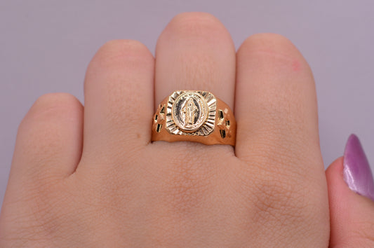 Anillo Milagrosa diamantada / 2.90 Gr / Talla 9 1/2 / Oro amarillo 18k