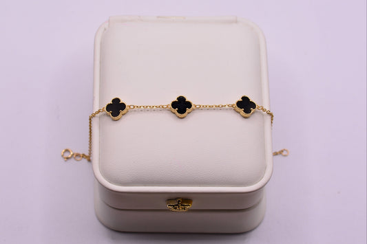 Pulso Trebol negro / 3.39 Gr / 17 Cm / Oro amarillo 18k
