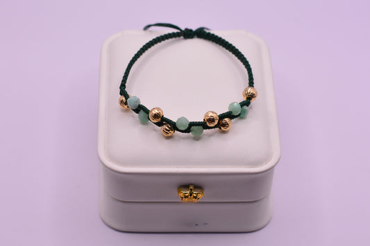 Pulsera tejida Escalera balin 6mm y balin esmeralda / 78.00 Gr / Oro amarillo 18k