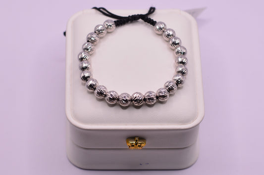 Pulsera tejida Bola junta balin blanco 7mm y 3mm / 4.24 Gr / Oro blanco 18k