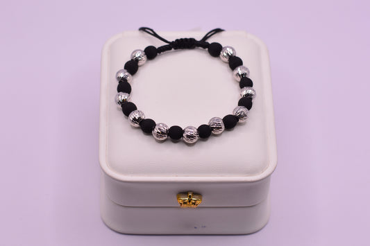 Pulsera tejida Bola junta balin 7mm y neopreno / 2.09 Gr / Oro blanco 18k