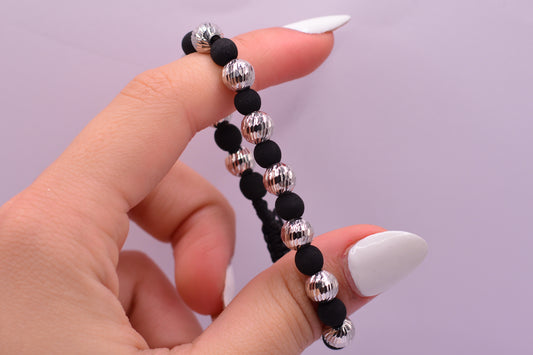 Pulsera tejida Bola junta balin 7mm y neopreno / 2.09 Gr / Oro blanco 18k