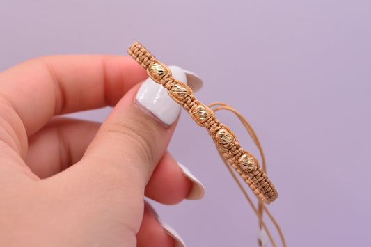 Pulsera tejida Barriles abrazados 4mm / 0.50 Gr / Oro amarillo 18k