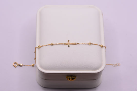 Pulso Bolas + cruz / 1.35 Gr / 19 Cm / 2.50 mm / Oro amarillo 18k / It