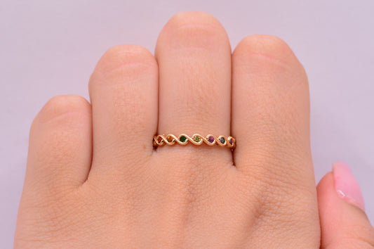 Anillo Circones colores / 1.47 Gr / Talla 8 / Oro amarillo 18k