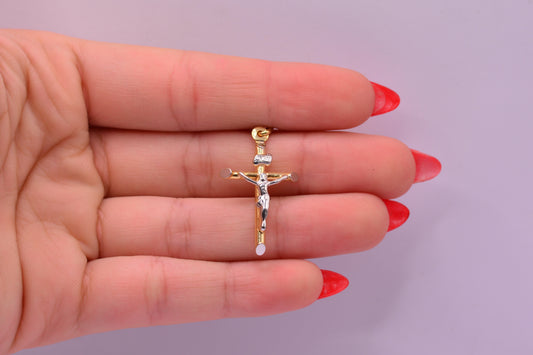 Dije Cruz cristo / 1.67 Gr / 3.5 Cm / Oro amarillo y Oro blanco 18k / It