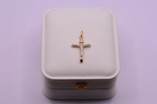 Dije Cruz cristo / 1.67 Gr / 3.5 Cm / Oro amarillo y Oro blanco 18k / It