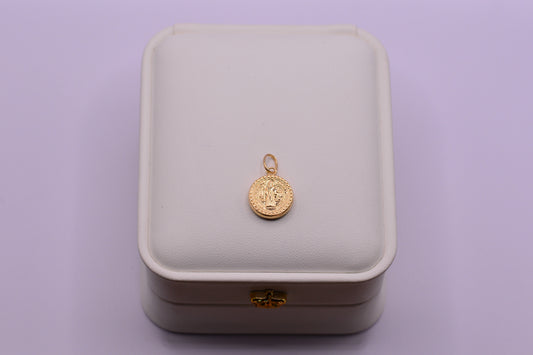 Dije San benito redondo / 0.71 Gr / 2 Cm / Oro amarillo 18k