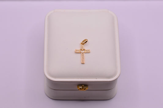 Dije Cruz corazon circones / 1.43 Gr / 2.5 Cm / Oro amarillo 18k