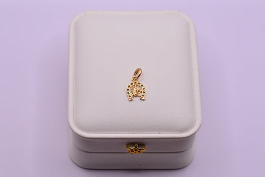 Dije Herradura caballo circones verdes / 1.19 Gr / 1.8 Cm / Oro amarillo 18k