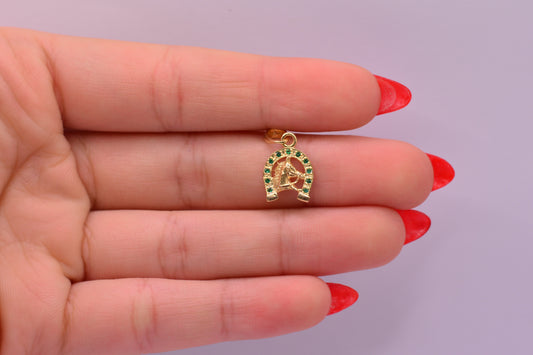 Dije Herradura caballo circones verdes / 1.19 Gr / 1.8 Cm / Oro amarillo 18k