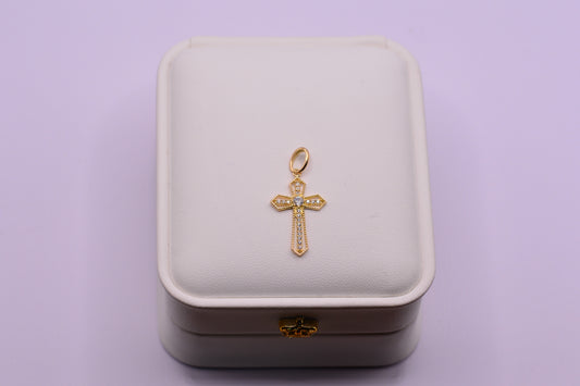 Dije Cruz circones blancos / 1.24 Gr / 3 Cm / Oro amarillo 18k