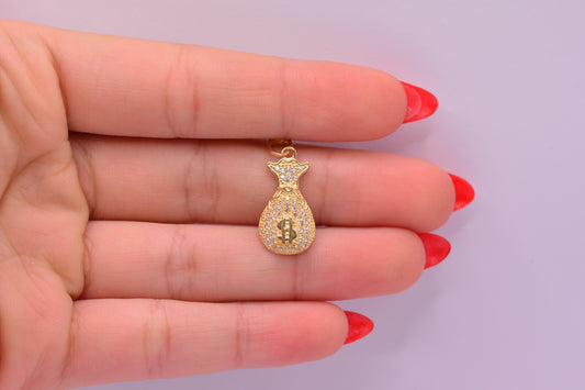 Dije Bolsa dinero circones / 2.04 Gr / 2.5 Cm / Oro amarillo 18k