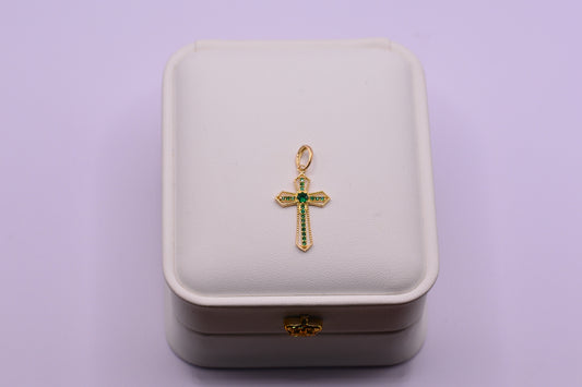 Dije Cruz circones verdes / 1.16 Gr / 3 Cm / Oro amarillo 18k