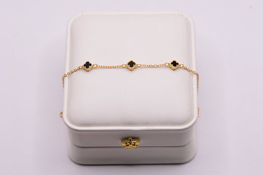 Pulso Trebol negro / 2.44 Gr / 17 Cm / Oro amarillo 18k