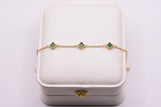 Pulso Trebol verde dorado / 1,75 Gr / 17,5 Cm / Oro amarillo 18k
