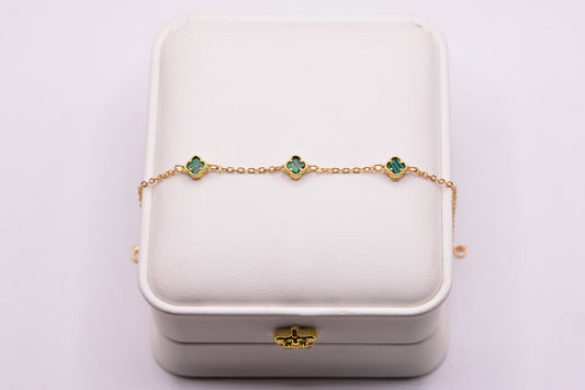 Pulso Trebol verde / 2.35 Gr / 17 Cm / Oro amarillo 18k