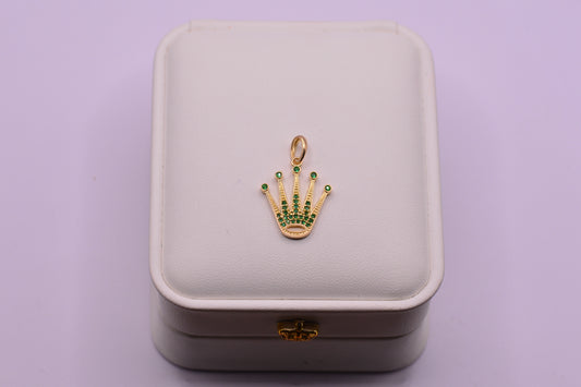 Dije Corona circones verdes / 2.54 Gr / 2.5 Cm / Oro amarillo 18k