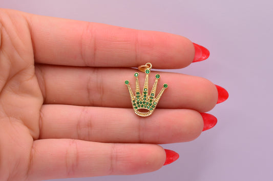 Dije Corona circones verdes / 2.54 Gr / 2.5 Cm / Oro amarillo 18k