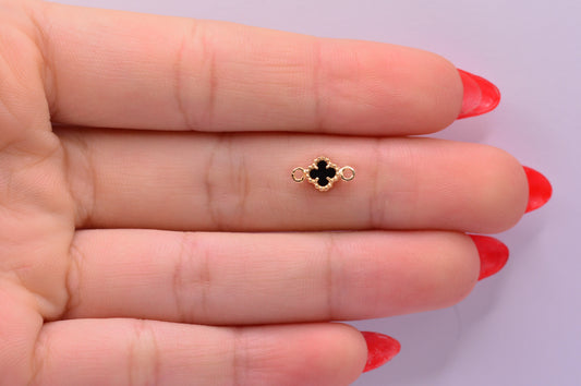 Herraje Mini Trebol Negro / 0.39 Gr / 1 Cm / Oro amarillo 18k
