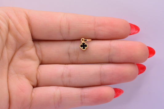 Dije Mini Trebol Negro / 0.50 Gr / 1.5 Cm / Oro amarillo 18k