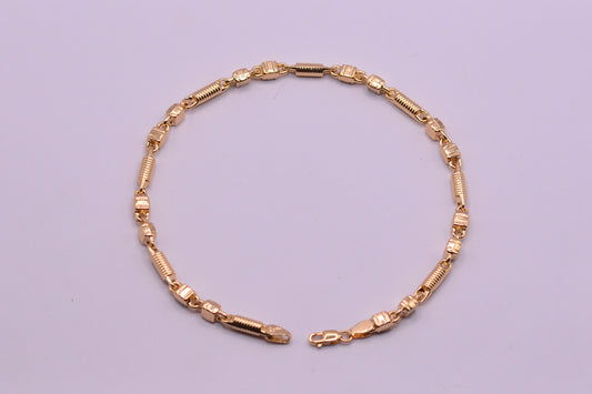 Tobillera Rustica Cuadrados y Rectangulos / 7.48 Gr / 24.5 Cm / 3.5 mm / Oro amarillo 18k