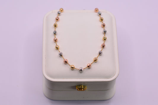 Cadena Militar + bola diamantada / 6.88 Gr / 45 Cm / 4 mm / Tres oros 18k / It