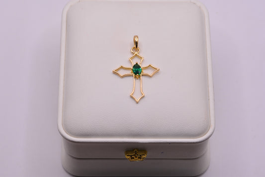 Dije Cruz circon verde / 1,71 Gr / 3,5 Cm / Oro amarillo 18k
