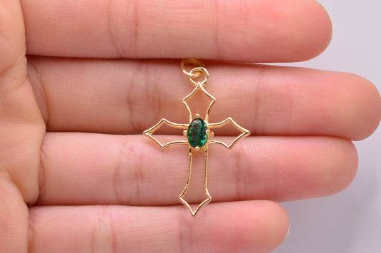 Dije Cruz circon verde / 1,71 Gr / 3,5 Cm / Oro amarillo 18k